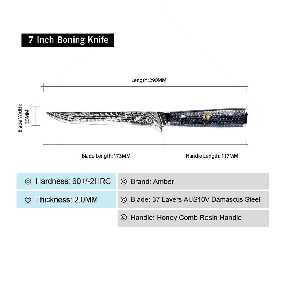 Damast Küchenmesser YU-37414 - Boning / Blau