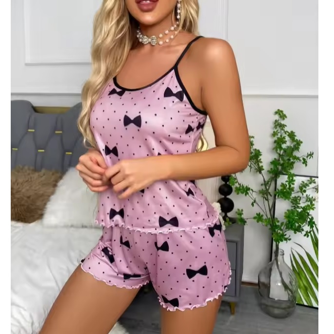 BO-30589 kurzer Damenpyjama - Rosa/XL