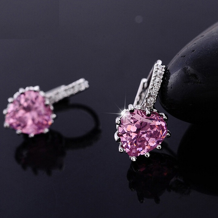 Ohrringe Silver Heart - Rosa