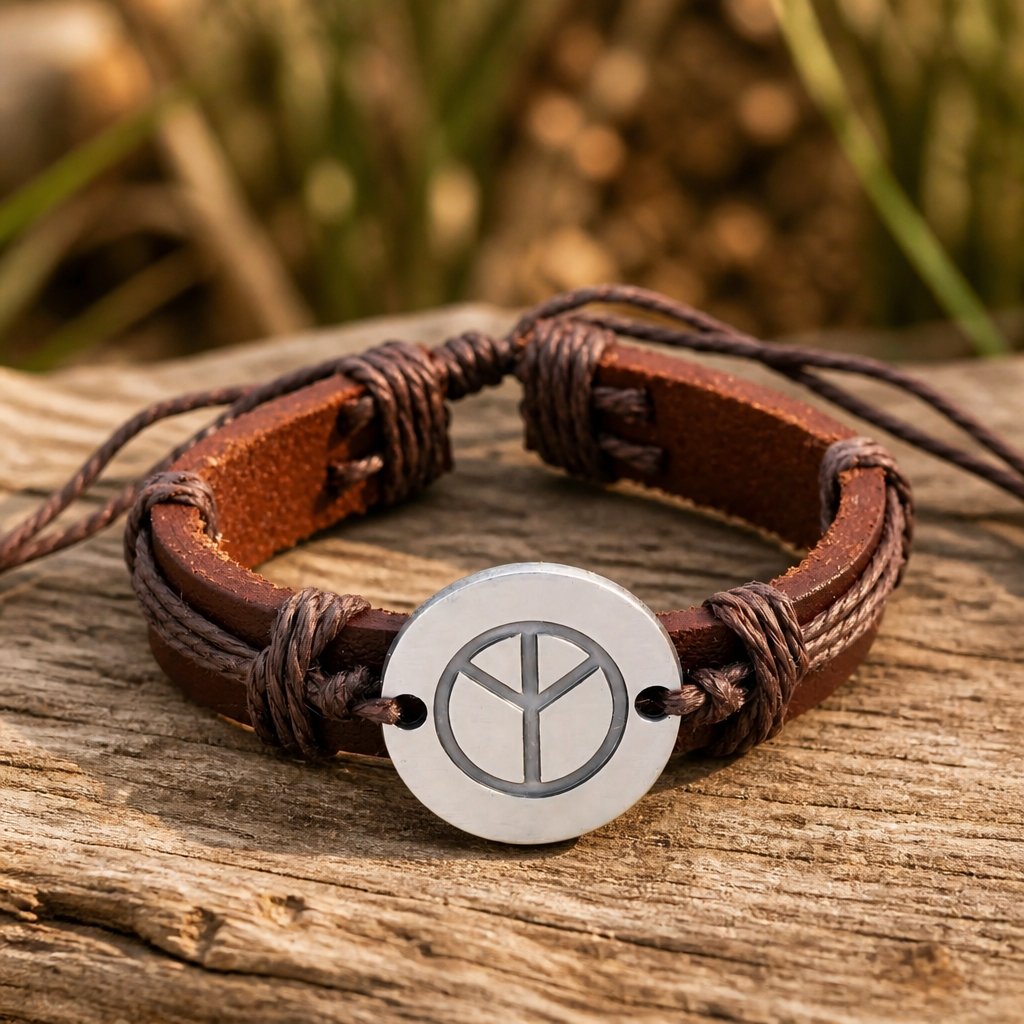 Peace Armband - Dunkel braun