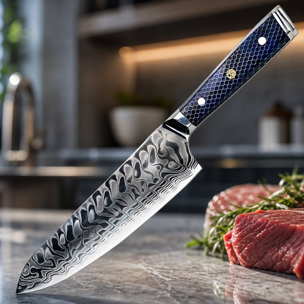 Damast Küchenmesser YU-37418 - Chef / Blau
