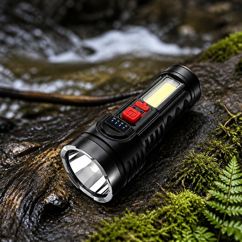LED-Taschenlampe mit COB-Beleuchtung - Schwarz